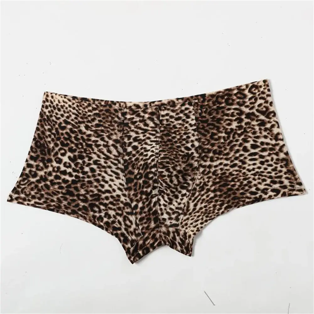 Men's Leopard Print Underwear Sexy Ice Silk Fabric Fashionable Boxers Personalized Male Trunk Shorts Plus Size