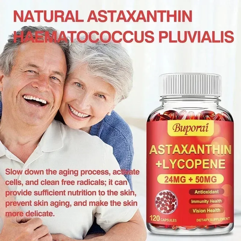 Astaxanthin + Lycopene Capsules - Supports Eye Joint and Skin Health Improves Immunity Speeds Up Metabolism Non-GMO