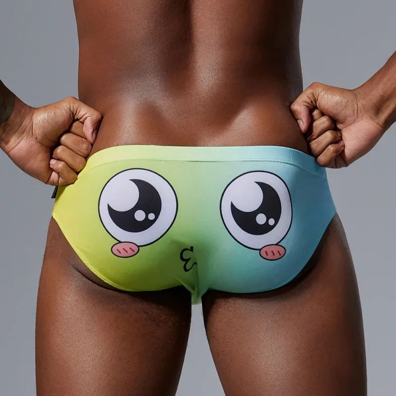 Men's Low Waist Briefs Breathable Gradual Cartoon Print Underwear Sexy Triangle Pants for Men