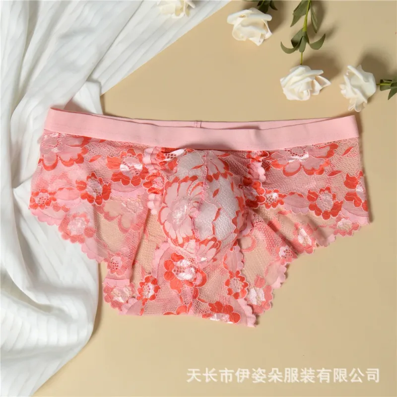 Lace Sexy Underwear Smooth Mens Pouch Panties Perspective Thin Floral Man Briefs Temptation Mesh Low Rise Breathable Underpants