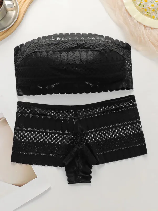 Vezeték nélküli pánt nélküli bralette szett, csipke, párnázott, varrat nélküli Push Up melltartó és bugyi szett nőknek, kényelmes menyasszonyi fehérnemű szett