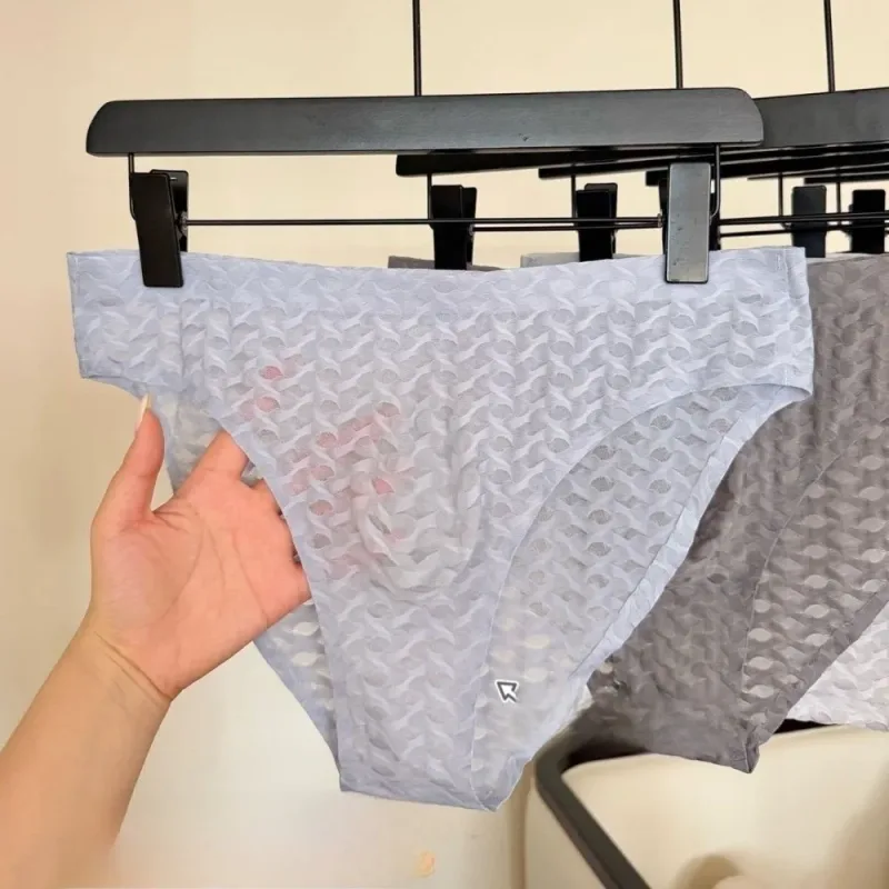 Panties Mesh Thin Men's Underwear Transparent Low Waist Ice Silk Underpants Bubble U Convex Pouch Men Triangle Briefs Male