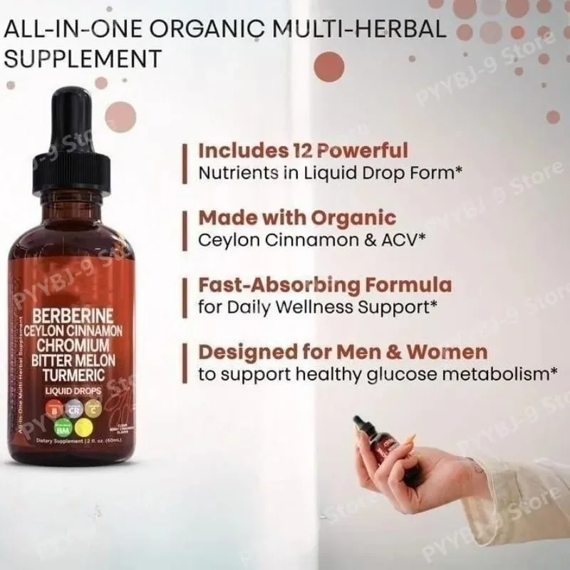 Berberine Chromium Turmeric Ginseng Liquid Drops 60ml Organic Herbal Supplement Pang-araw-araw na Wellness Balance Support para sa Matanda