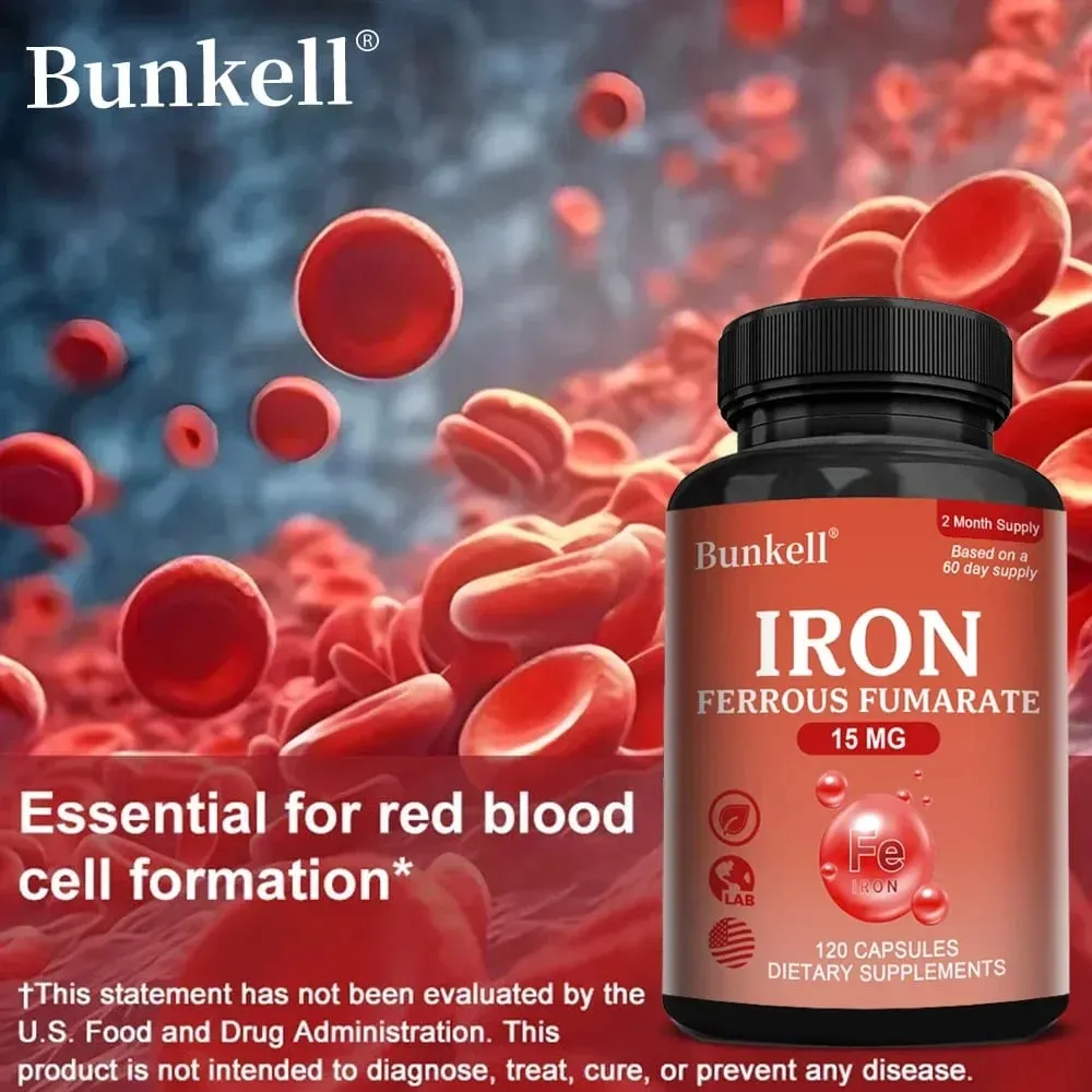 Iron Supplement - Boost Energy Improve Concentration Enhance Immune Function Reduce Fatigue Help Hemoglobin Balance Non-GMO