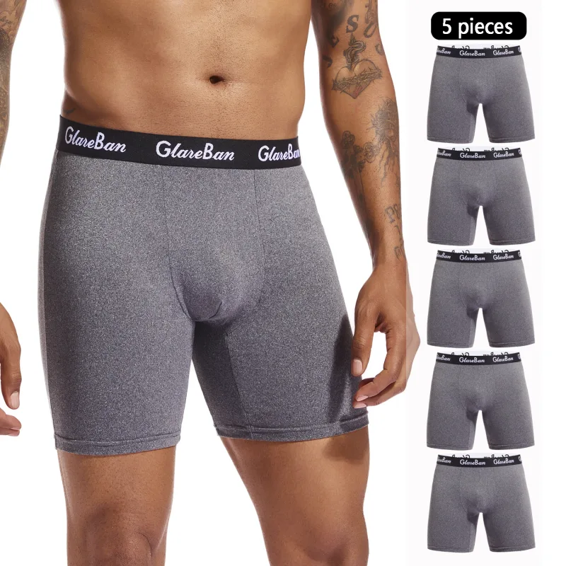5 pz Set Mid-Lungo Boxer Nero Biancheria Intima Degli Uomini Traspirante Mutande Maschili per Gli Uomini Homme Boxer Sottovesti Mutandine Morbide 2024