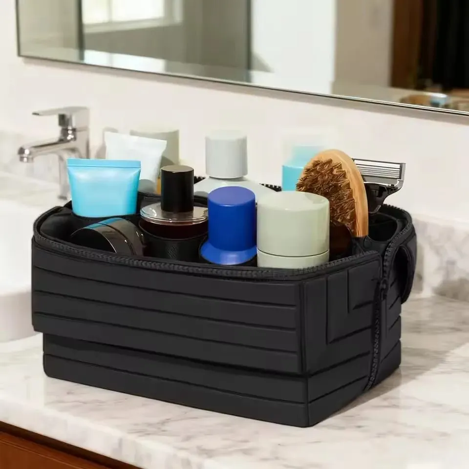 Tas Rias Perjalanan Lipat Bawah Tas Perlengkapan Mandi Besar Tahan Air Organizer Kosmetik Gantung dengan Kompartemen Tanpa Tumpah untuk Penggunaan Rias