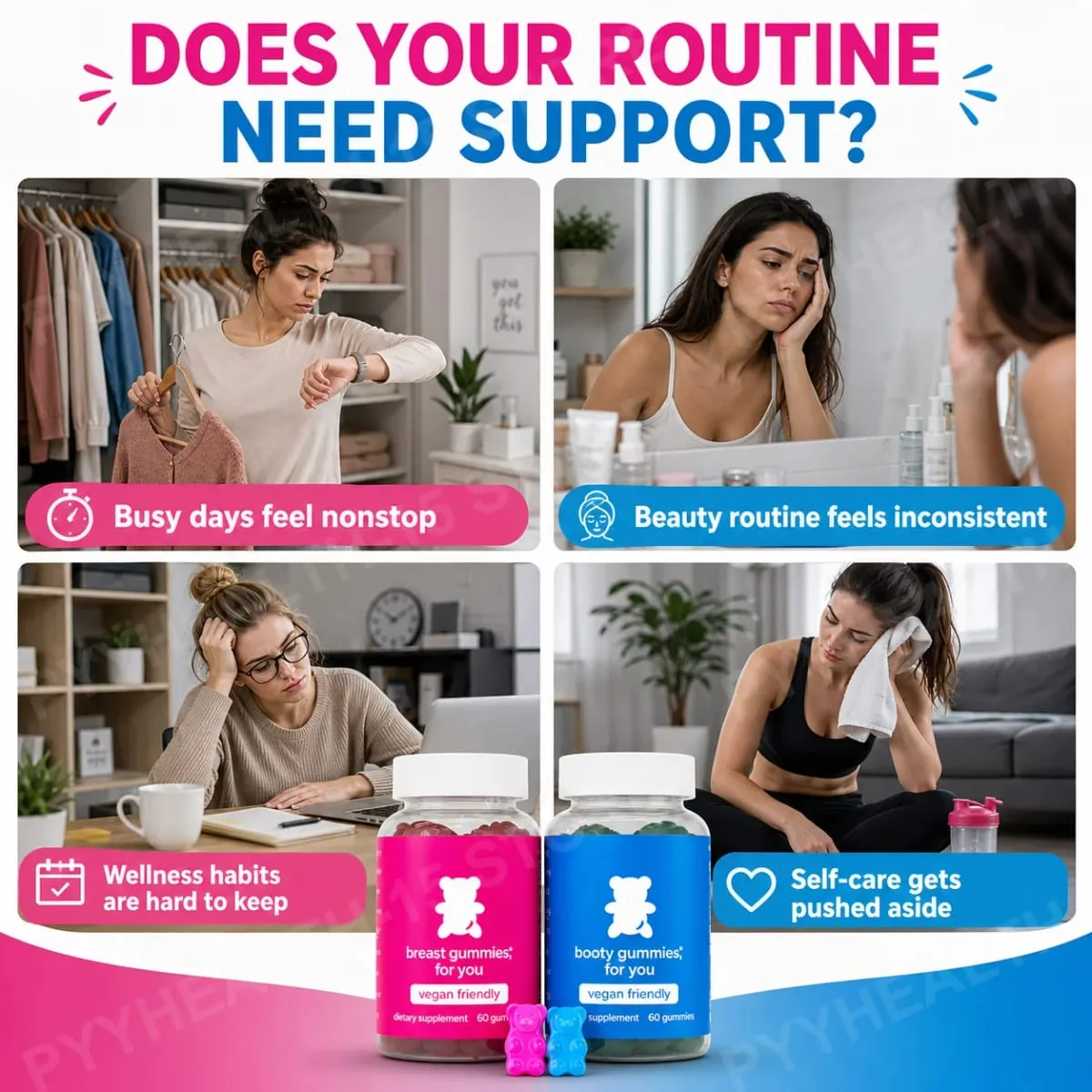 Top&Peach Support Combo Pack Multivitamin gumicukor nőknek gyógynövénykivonatokat és esszenciális vitaminokat tartalmaz, gluténmentes 60 Count