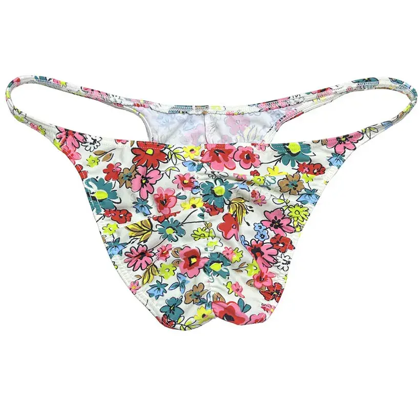 Men's Cheeky Briefs Underwear Pouch Male Ruched Bikini Swimwear Sexy Underpants High Elasticity, Low Waist, Floral Print sexy
