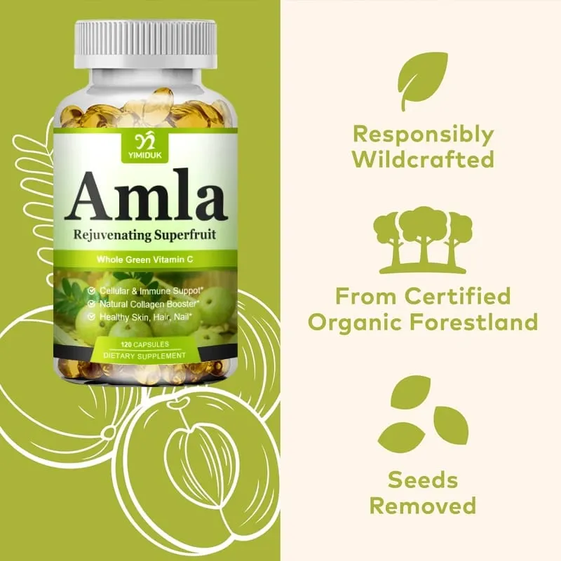 Organic Amla Capsules Support Collagen Fights Free Radicals & Daily Wellness Antioxidant Power for Immunity & Skin Health