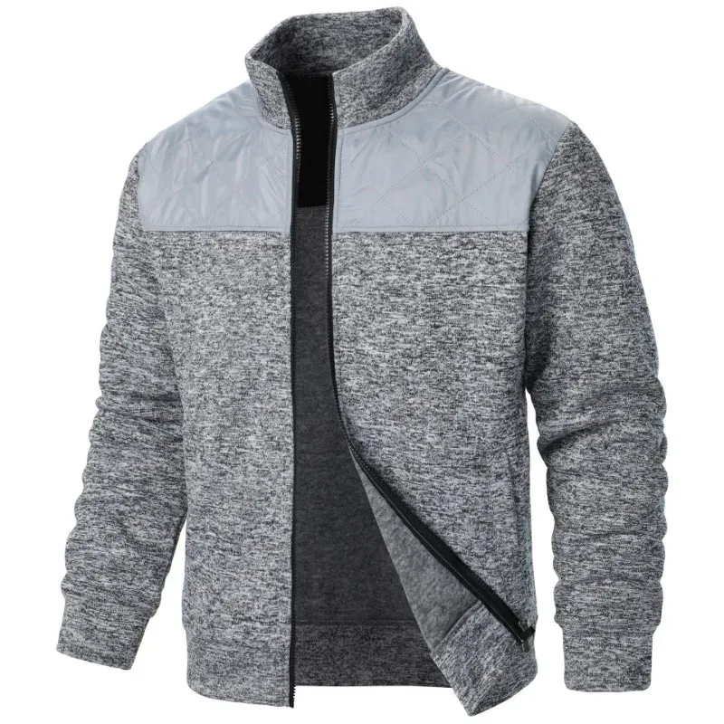 Panlalaking Tagpi-tagping Sweatshirt Stand Collar Jacket Slim Fit Cardigan Streetwear Kasuotang Pang-sports Casual Zip Up Coat Panlabas na Tracksuit na Panlalaki