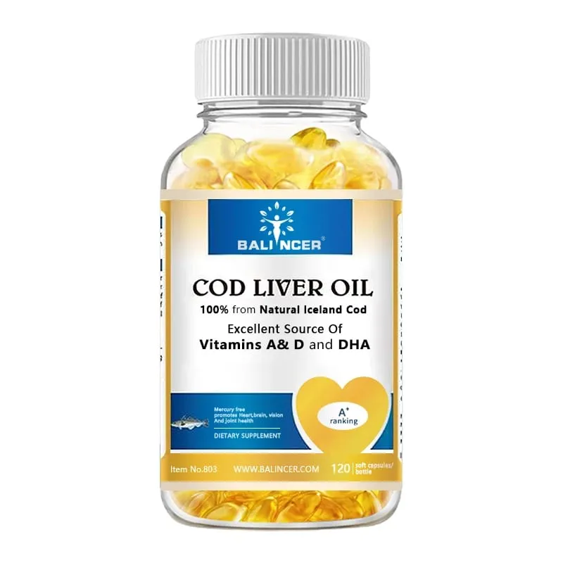 Cod Liver Oil Capsules Vitamins A & D and DHA Support Stress Relief Strengthen The Brain Bones Improve Memory and Intelligence