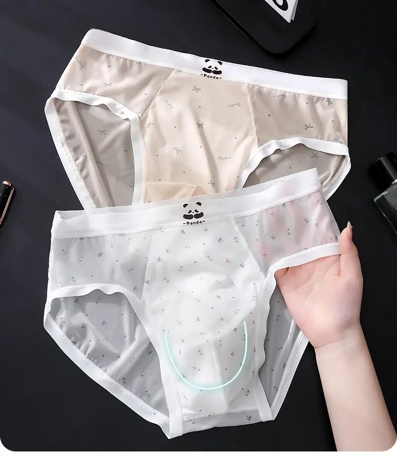Summer Thin Ice Silk Sexy Men's Underwear Quick Drying Breathable Seamless Male Briefs Panda Cartoon Cute Men's Triangle Pants