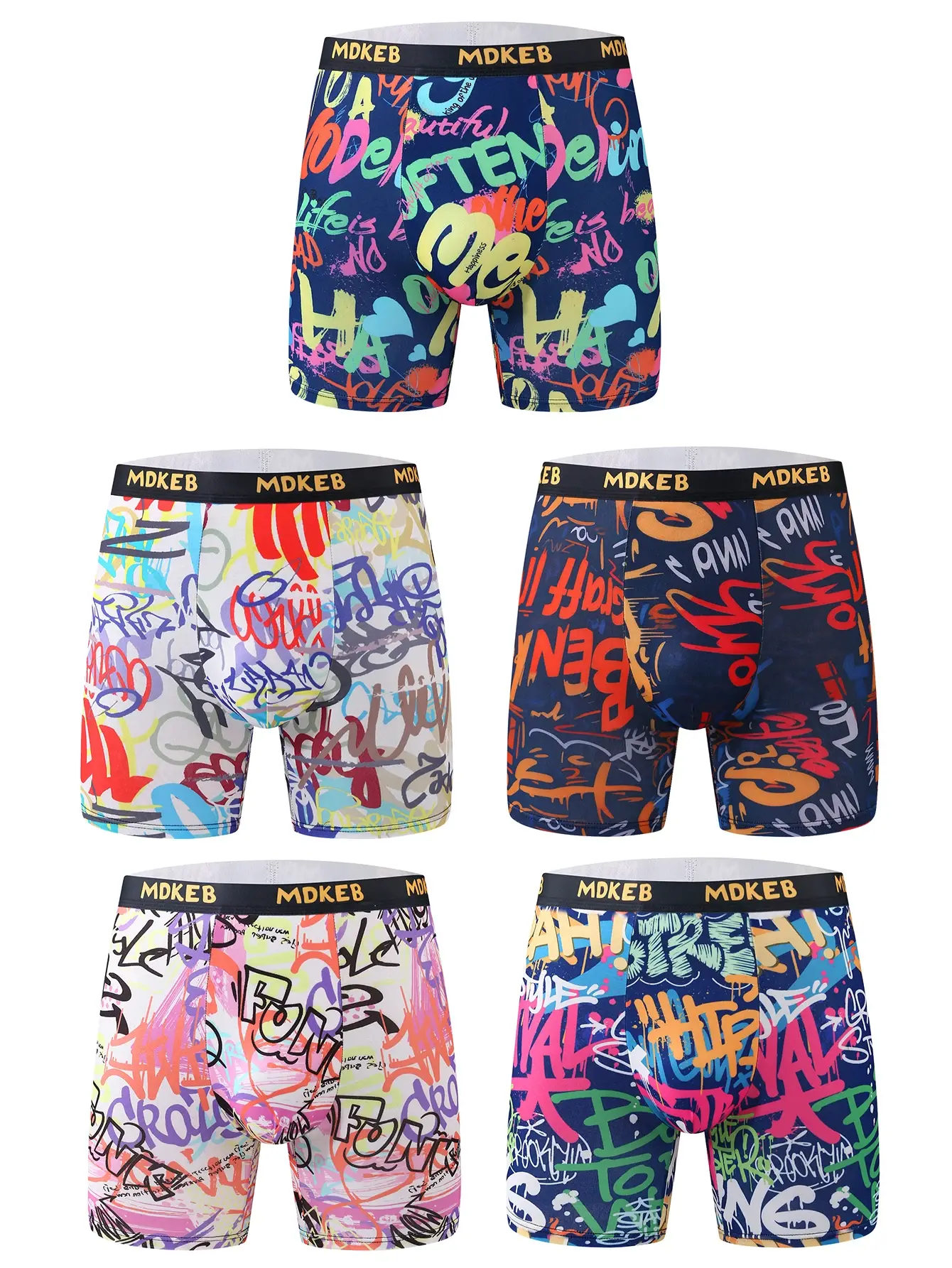 Zehnteilige gemischte lange Boxershorts mit Graffiti-Muster für Herren, atmungsaktive und bequeme, hochelastische lange Boxershorts, Boxen