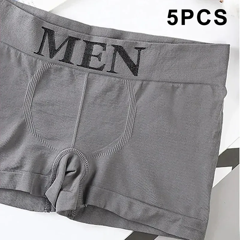 5Pcs Men's Plain Color Boxer Briefs Breathable High Elastic Cotton Underwear Soft Comfortable Underpants for Daily Gym Sports