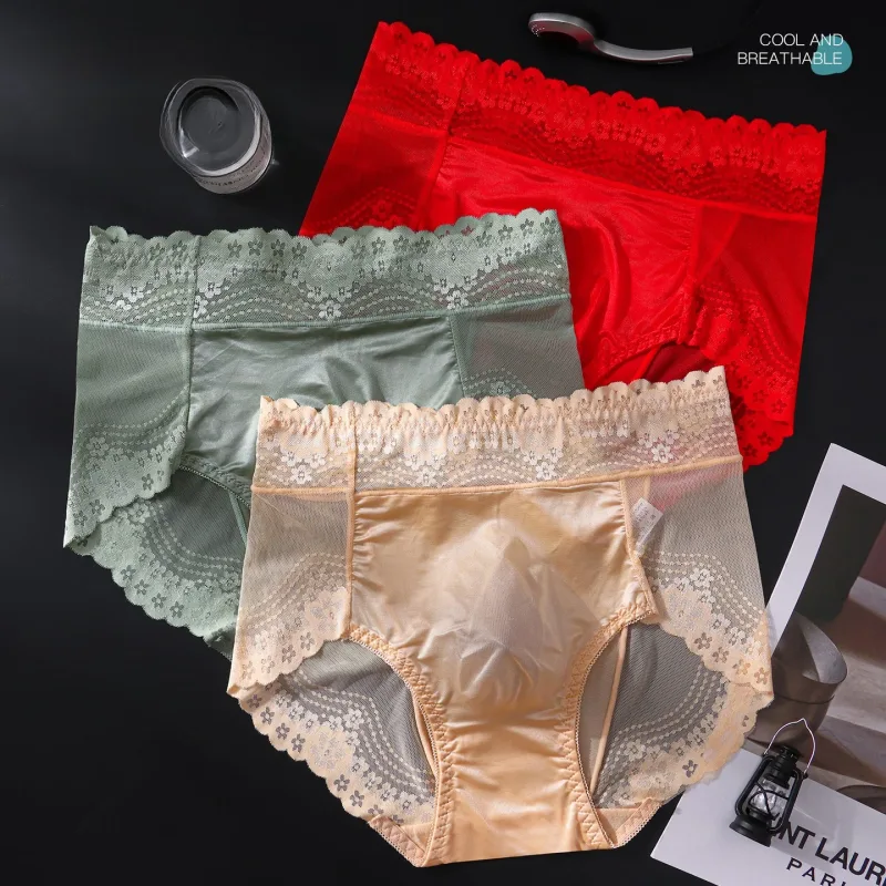 Flower Lace Mesh Hollow Out Sexy Men's Underwear Ice Silk Breathable Seamless Thin Triangle Pants Soft Traceless Male Briefs