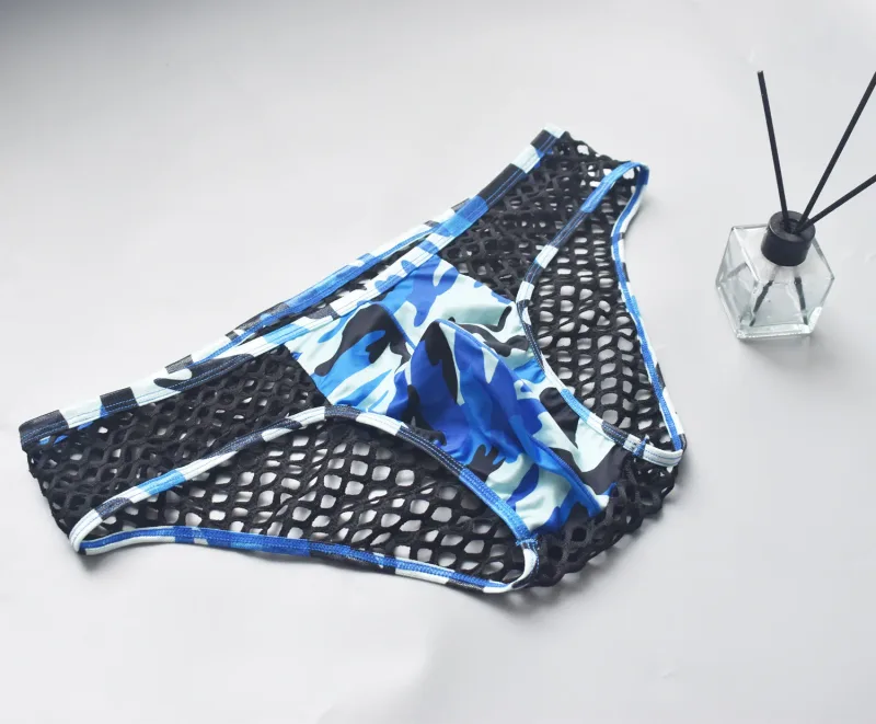 Man Underwear Mens Sexy Briefs Underpants Sissy Panties Camouflage U Pouch Hombre Slips Mesh Breathable Men's Lingerie Cuecas