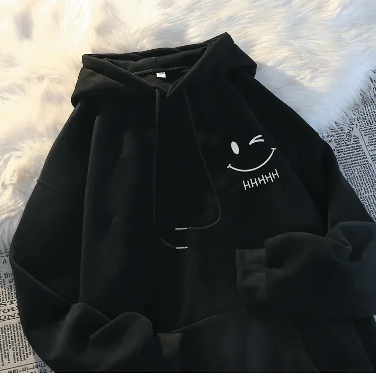 Pull à capuche pour hommes, visage souriant, drôle, mode Couple, américain, lourd, ample, épais, en cachemire, pour garçons