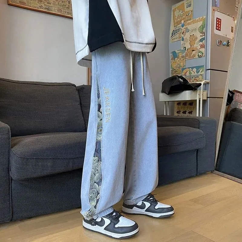 2023 Embroidered Bear Jeans Ανδρικά Άνοιξη Φθινόπωρο ίσιο πόδι χαλαρό συν με φαρδύ πόδι μάρκα American High Street Casual παντελόνι