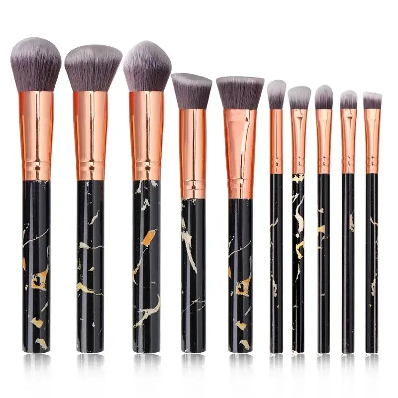 10 Pcs Marble Makeup Brushes Premium Synthetic Kabuki Foundation Blending Face Powder Blush Concealers Eye Shadows Brushes