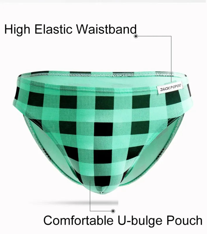 Fashion Plaid Underwear Cotton Soft Elastic Men Briefs Breathable Comfortable Youth Underpants Mens Sexy U Bulge Pouch Panties