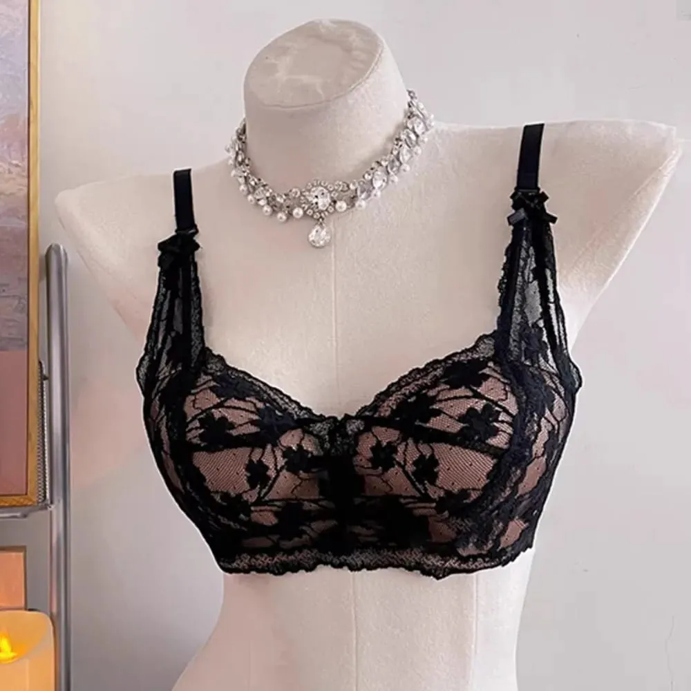 セクシーな BANERDANNI חזיית תחרה עם קשת הלטר מרופדת Push Up אלחוטי ללא חוט הלבשה תחתונה רכה חזה קטן לבישת נוחות יומית`