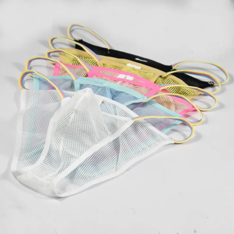 Men's Low Waist Briefs Sheer Striped Design Soft Comfortable Breathable Quick Dry Underwear for Men 5 Colors Available S-XL