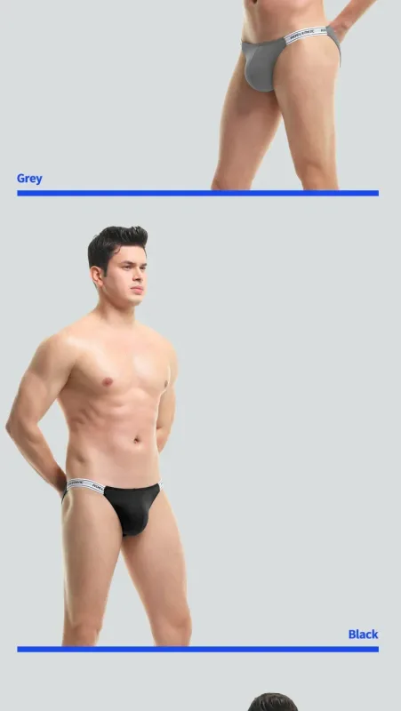 Men's Underwear Solid Color Elastic Tight Sexy Low Waist Ice Silk High Fork Thong Fitness Sports Comfortable Triangle Shorts