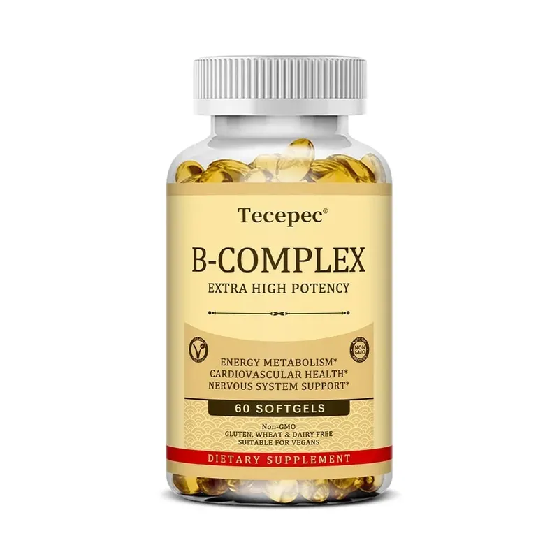 Tecepec B-Complex Vitamin Supplements (B12 B1 B2 B3 B5 B6 B9 Folic Acid & Biotin) Immune & Energy Support Softgels NON-GMO