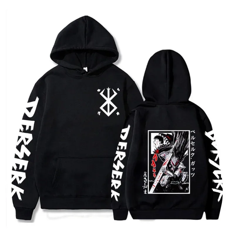 Berserk Zipper Hoodies Lelaki Wanita Lengan Panjang Sweatshirt Fleece Oversized Jaket Kot Lucu Berserk Anime Jepun Streetwear