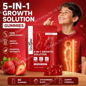 Googeer 5-IN-1 Solusi Pertumbuhan Permen Jeli untuk Perkembangan Tulang & Tinggi Badan Mendukung Vitamin D3 K2 Kalsium Strawberry Blast 60 Permen Jeli