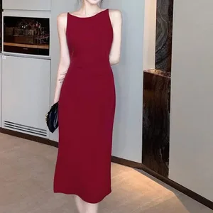 2025 Sommerpiger Sexet Slip Wrap Hip Lang Kjole Kvinde Chic Designer One Shoulder Nederdele Dame Koreansk Kortfattet Elegant gallakjole