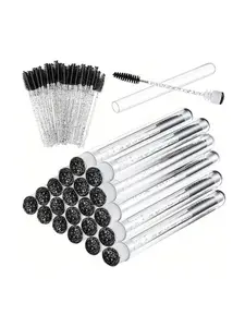 [70 Eye Black Brushes And 20 Plastic Tubes] Disposable Crystal Rod Eyebrows Extremely Fine Soft Brush Portable And Flexible