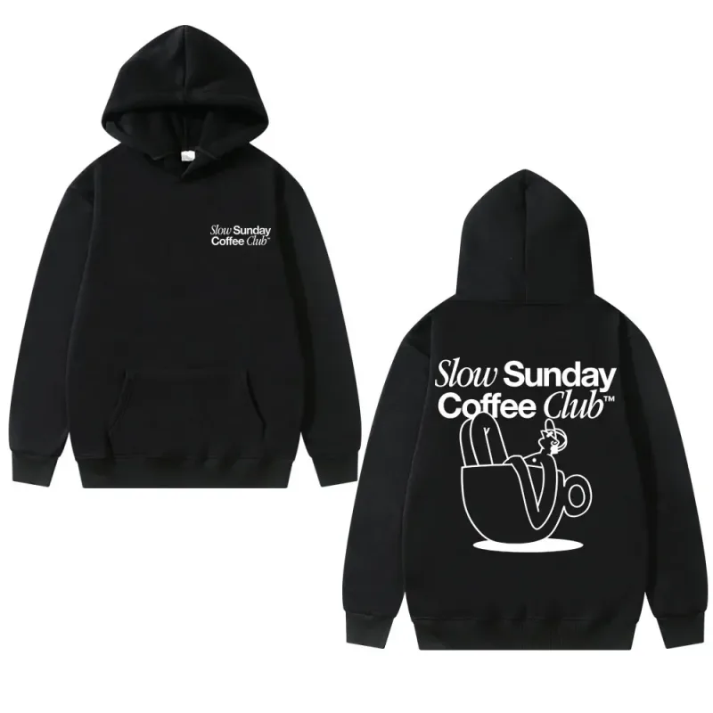 Uniseks Slow Sunday Coffee Club Hoodie Pullover Meme Lucu Vintaj Kasual Streetwear Sweatshirt, Pelbagai Warna Tersedia