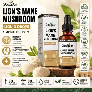Googeer Lion's Mane Mushroom Liquid Drops الذاكرة ودعم التركيز للوضوح المعرفي والرشاقة العقلية خالية من الكحول 30 مل