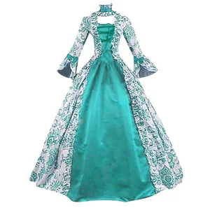 Gaun Abad Pertengahan Bertali Wanita Gaun Maxi Karnaval Victoria Antik Pita Ruffle Gaun Panjang Peri Wanita Bunga Pinggang Tinggi Vestido