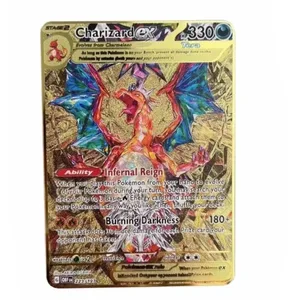 Pokemon Card Vmax Metal Pokémon Letters Pikachu Gx Mewtwo Charizard Vstar Anime Games Toys Golden Iron Playing Cards Kids Gifts