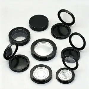 Batch Price For Black Color Round Shape Plastic Makeup Packaging Empty Compact Powder Case Powder Blusher Container