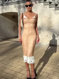 Abito con scollo a V a lisca di pesce nudo sexy Abito da donna elegante senza maniche a pieghe Abito aderente 2026 Summer Party Casual Streetwear