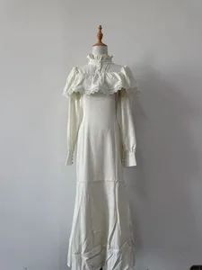 NiceMix Gaun Putri Duyung Leher Tinggi Renda Jubah Victoria Gotik Gaun Panjang Baru Elegan Ramping Gelap Lolita Белое Готическое Платье