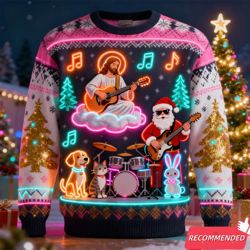 Cahaya Neon Palsu 3D Bercetak Hodoh Xmas Sweater untuk Wanita Lelaki Pakaian Merry Christmas Snowman Lucu Santa Jesus Pullovers Tracksuit