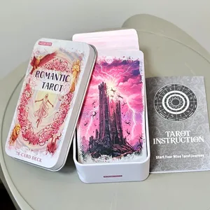 Dek Tarot Fantasi Romantis Merah Muda Dalam Kotak Timah 11*6.2Cm 78 Kartu Dek Penuh dengan Buku Instruksi Ramalan Spiritual Oracle