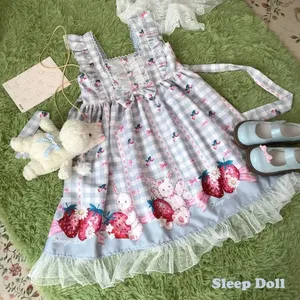 일본 로리타 드레스 여자 딸기 토끼 Jsk 드레스 여성 하라주쿠 민소매 귀여운 2026 코스프레 Vestido