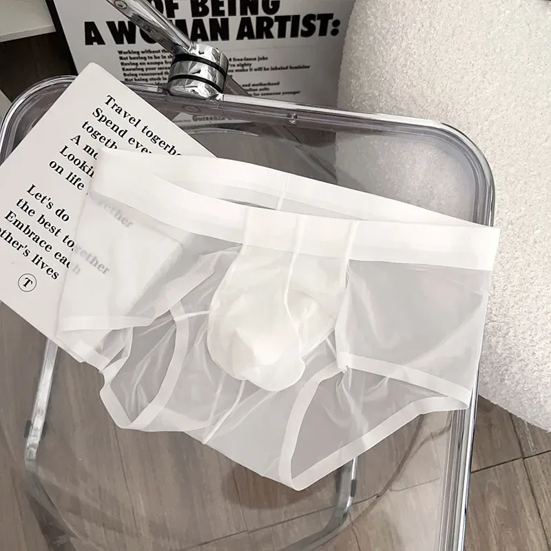 Transparante Slips Heren Ultradunne Ijs Zijde Sneldrogend Slipje Sexy U Ardennen Pouch Man Ondergoed Ademende onderbroek Cuecas