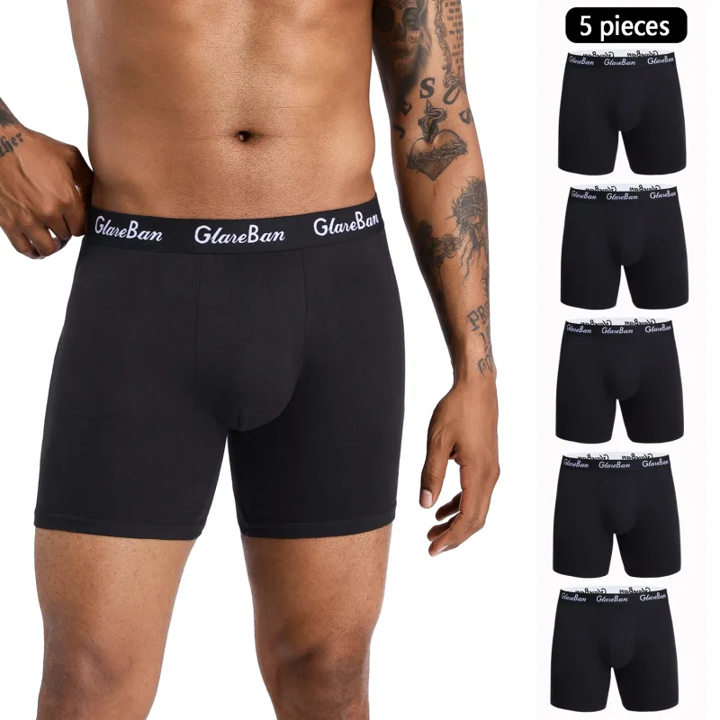 5 pièces ensemble mi-long noir Boxer Shorts hommes sous-vêtements respirant mâle caleçons pour hommes Homme Boxershorts glisse culotte douce 2024