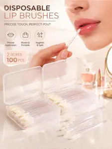 50/100 قطعة من فرش الشفاه للاستعمال مرة واحدة، فرشاة مكياج ذات طرف متجمع، أداة صحية محمولة لقناع خافي ملمع الشفاه وكريم الأساس