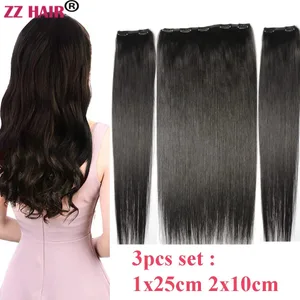 קליפס-אין 100% ברזילאי אנושי תוספות שיער 16"-28" שלוש חתיכות 3 יחידות סט 100 גרם-200 גרם 1x25 2x10 טבעי ישר