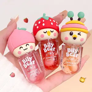 Minyak Bibir Jeli Madu Persik dengan Lip Gloss Stroberi Hidrasi Mengkilap Kosmetik Lipgloss Cermin Tahan Air Tidak Pudar Tahan Lama