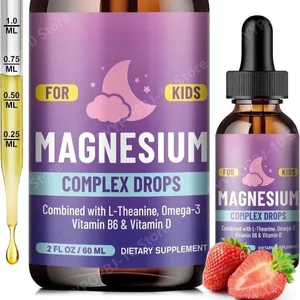 Tetes Cairan Magnesium Glisinat Anak dengan L-theanine Omega-3 Vitamin B6 D3 untuk Relaksasi Tidur 2 Fl Oz Rasa Stroberi