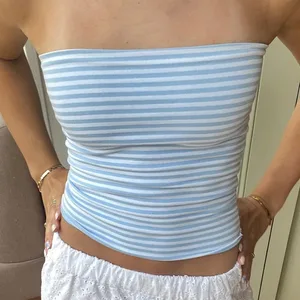 تاپ‌های لوله‌ای برش خورده زنانه بدون تسمه تانک کوتاه بدون پشت سرشانه تابستانی مجلسی راه راه/جلیقه مینی جامد 2025 جدید