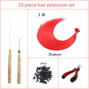 20 Strähnen/Packung, zufällige zehn Farben, synthetische farbige I-Tip-Stick-Haarverlängerungen, glattes Haar, 40,6 cm, für Frauen, hohe Temperaturen